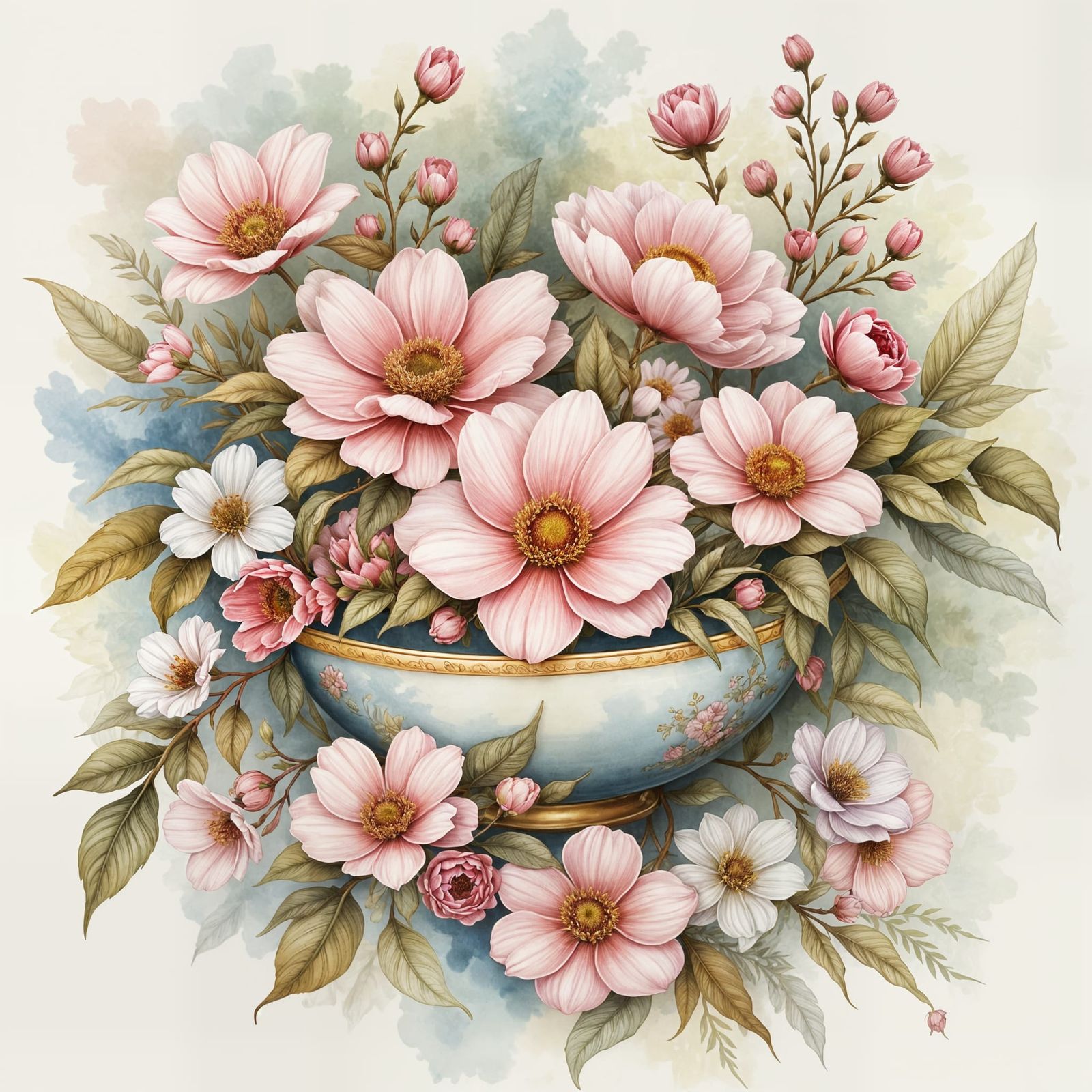 Japanese Flowers in Cloisonné Porcelain Bowl