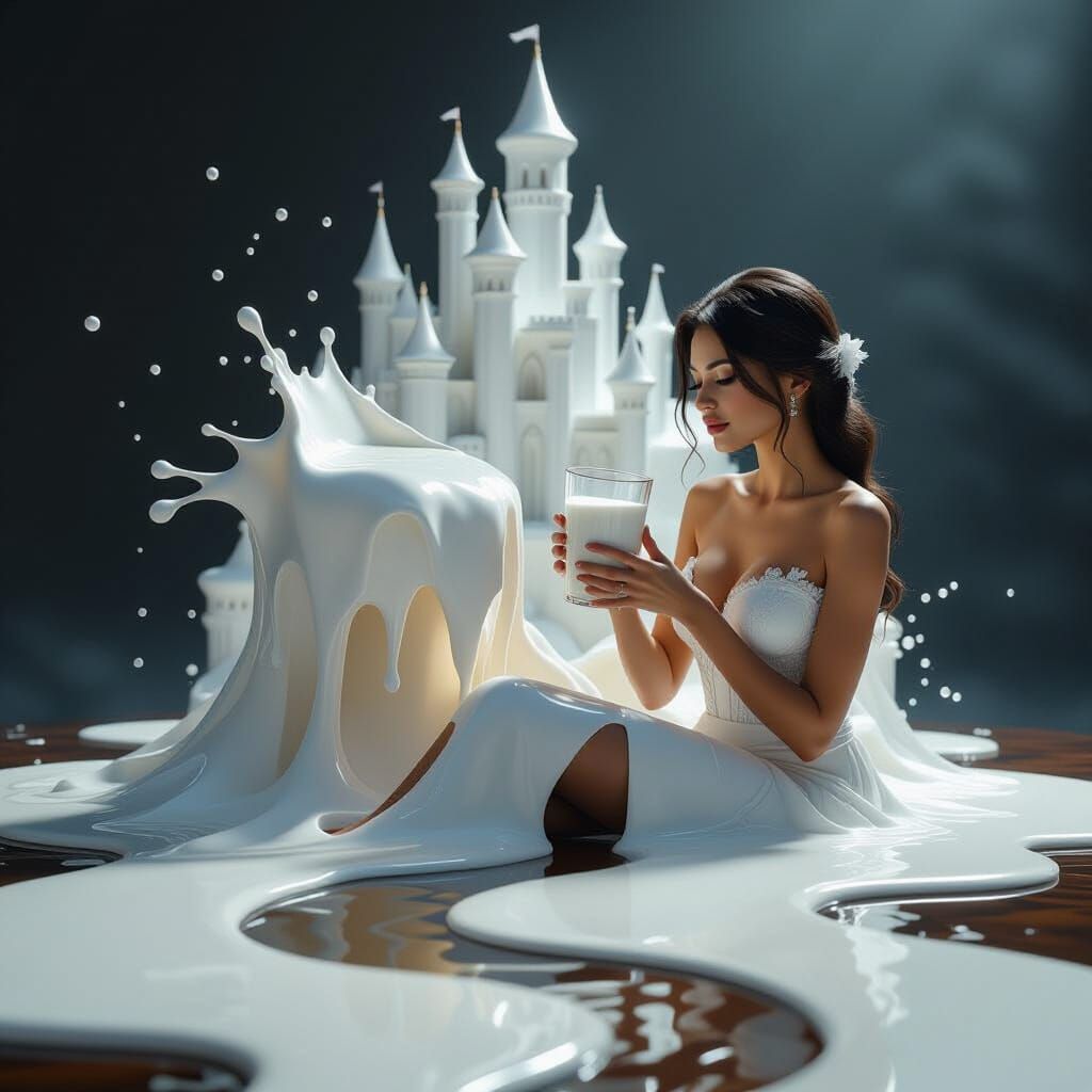 Milk Spill Forms Castle with Coffee River in 3D