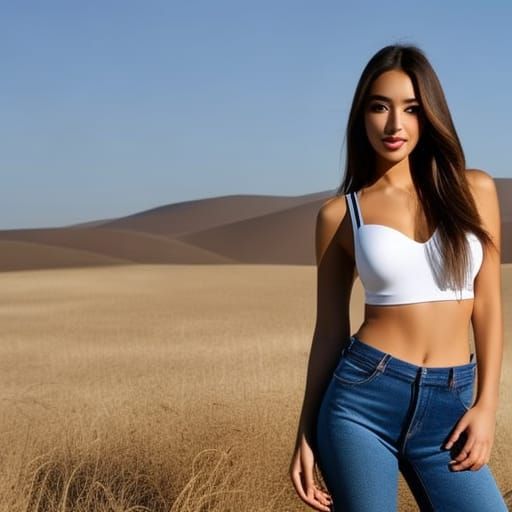 Girl in Bra and Denim Posing for Photo