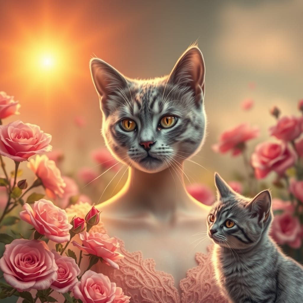 Realistic Painting of a Burning Woman with a Sun Heart, Rose...