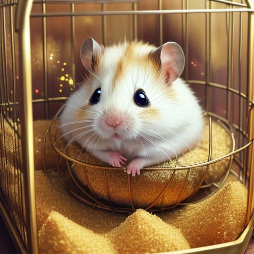 hamster in sawdust filled cage
