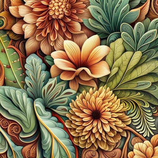 Detailed Vintage Botanical Print in Earthy Tones