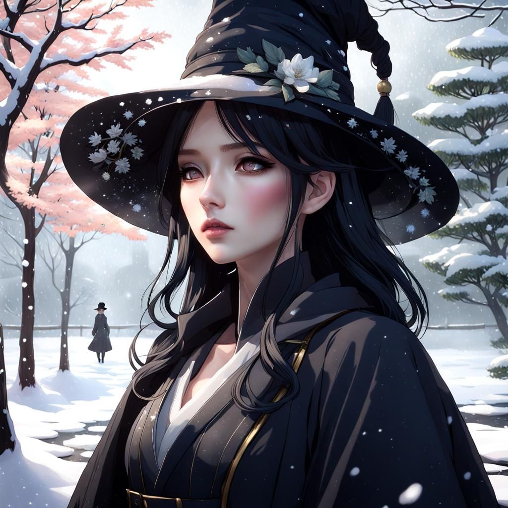 Dreamy Woman in Black Hat, Anime Aesthetic