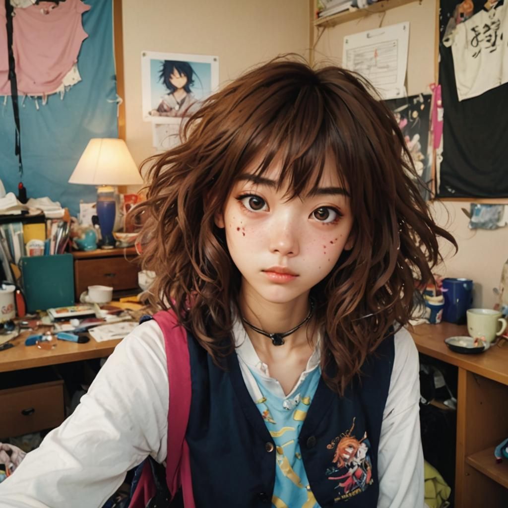 Messy Room Manga Girl in Vibrant Style