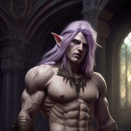 Muscular Dark Elf Giant in Dark Fantasy Style