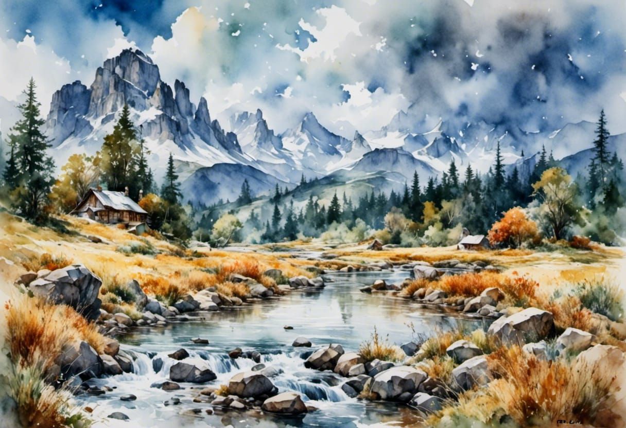 Vintage Watercolor Landscape Art