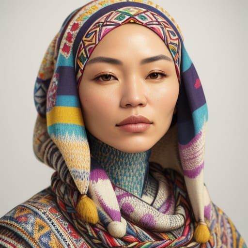Young Inuit Woman in Hijab: Photorealistic Portrait