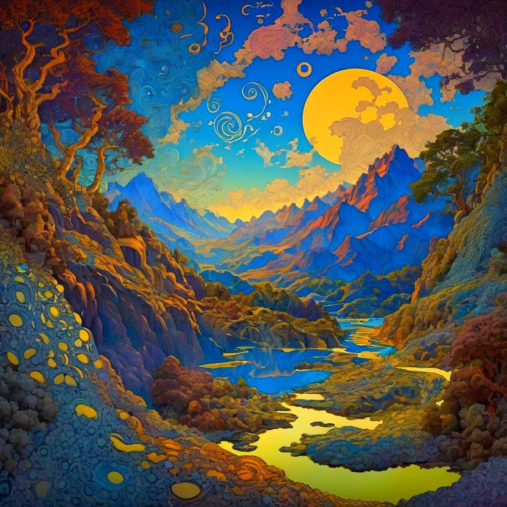 Vivid Fractal Art in Zentangle Style with Maxfield Parrish I...