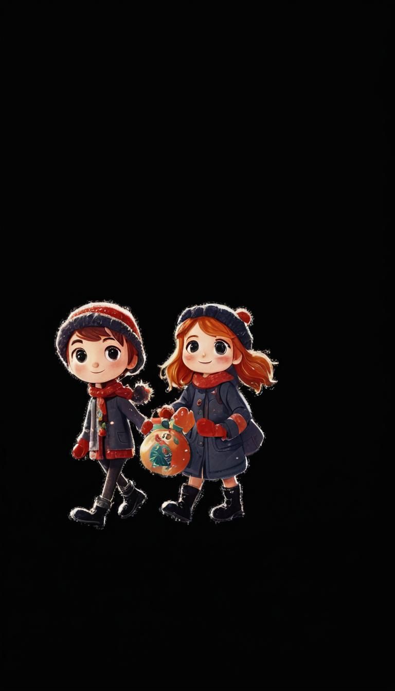 Festive Christmas Scene with Figures in Winter Wonderland