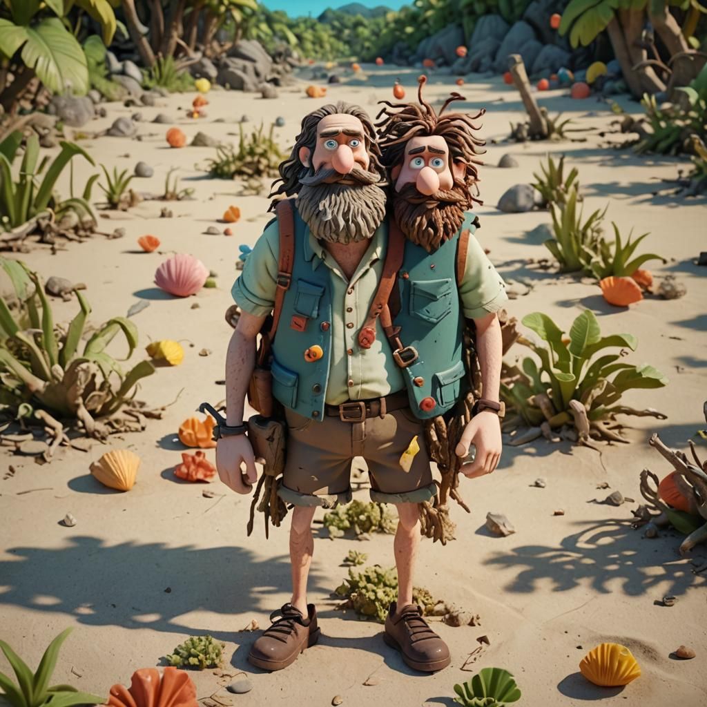 Claymation Man on Deserted Island in Wallace and Gromit Styl...