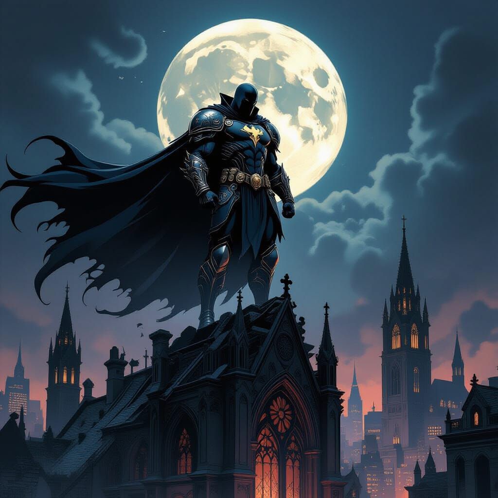 Gothic Cathedral Superhero in Dark Fantasy Armor
