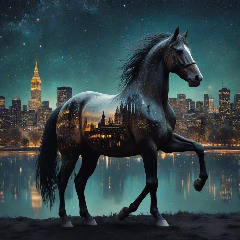 Astronomical Landscape with Equine Silhouette in Maximalist ...