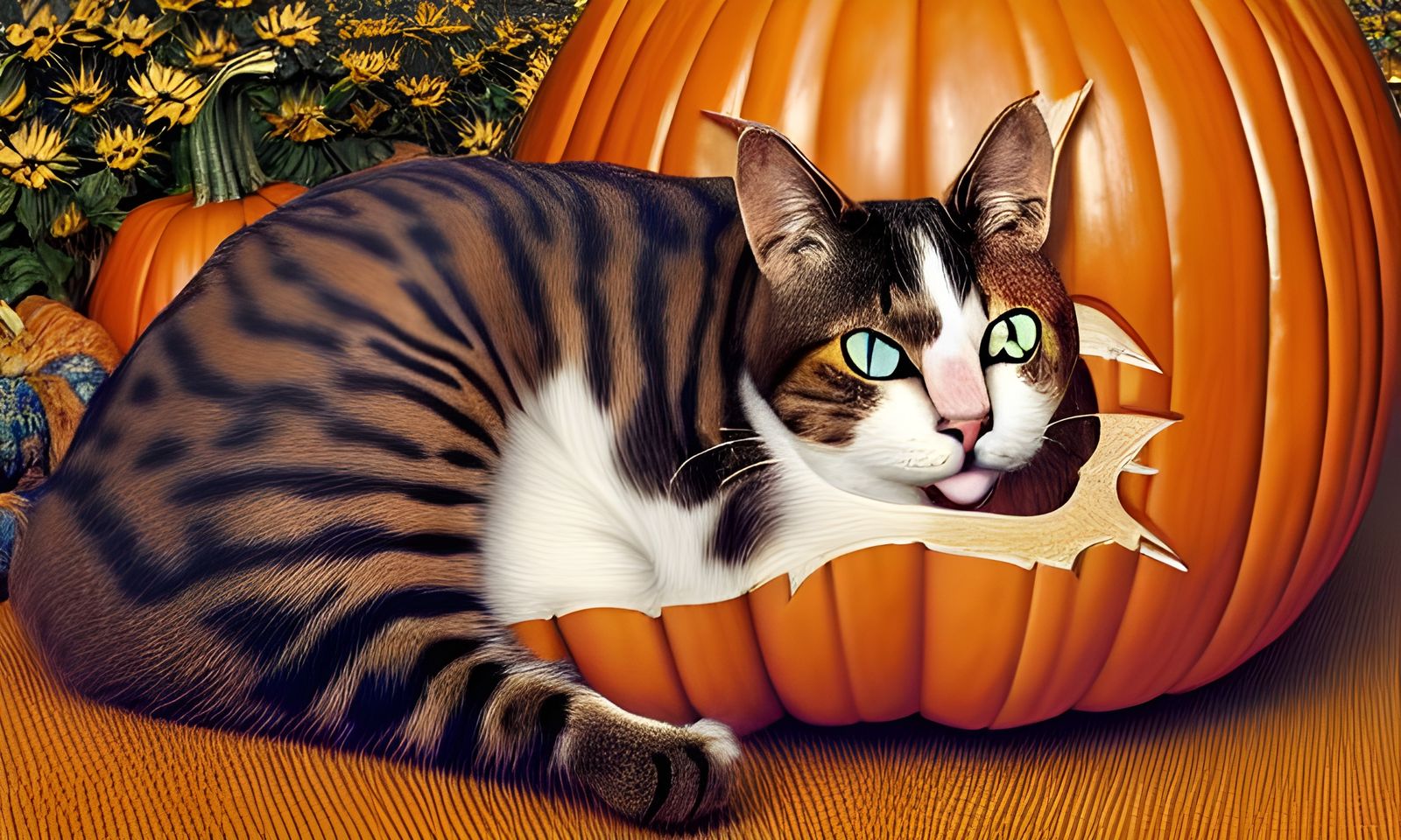 Beautiful Cat Lady in Pumpkin Patch Portrait