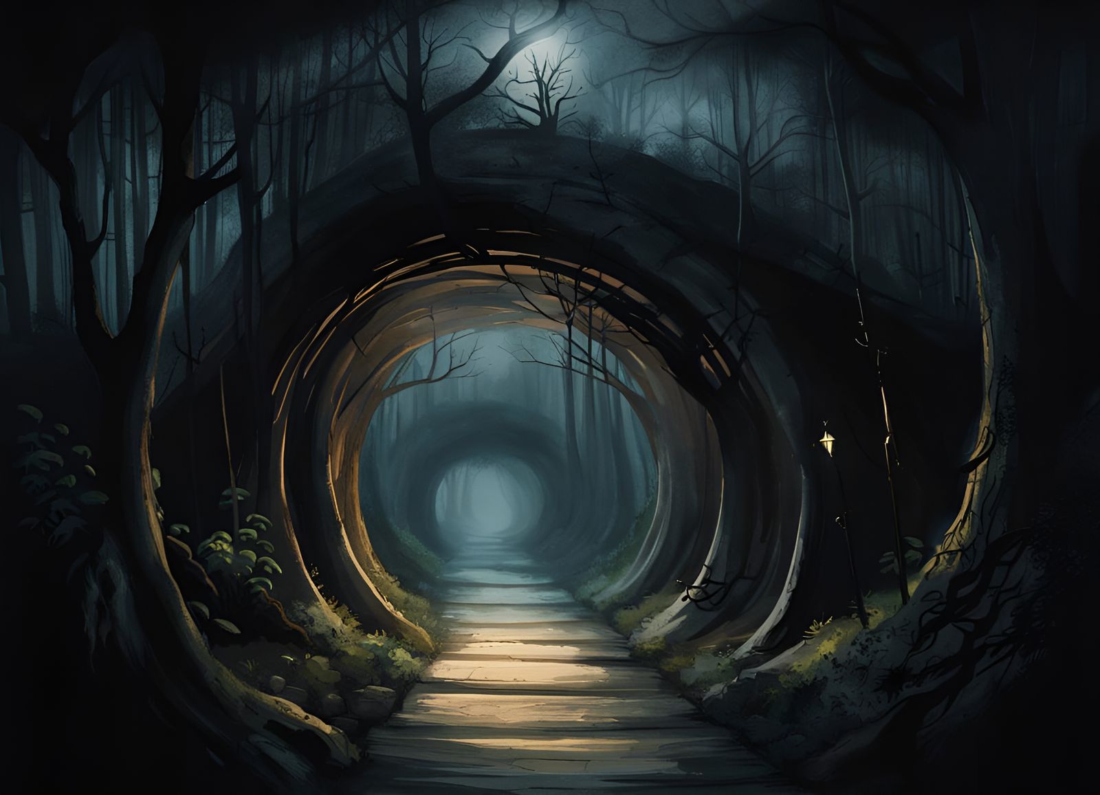Abstract Japanese Tunnel in Spooky Forest