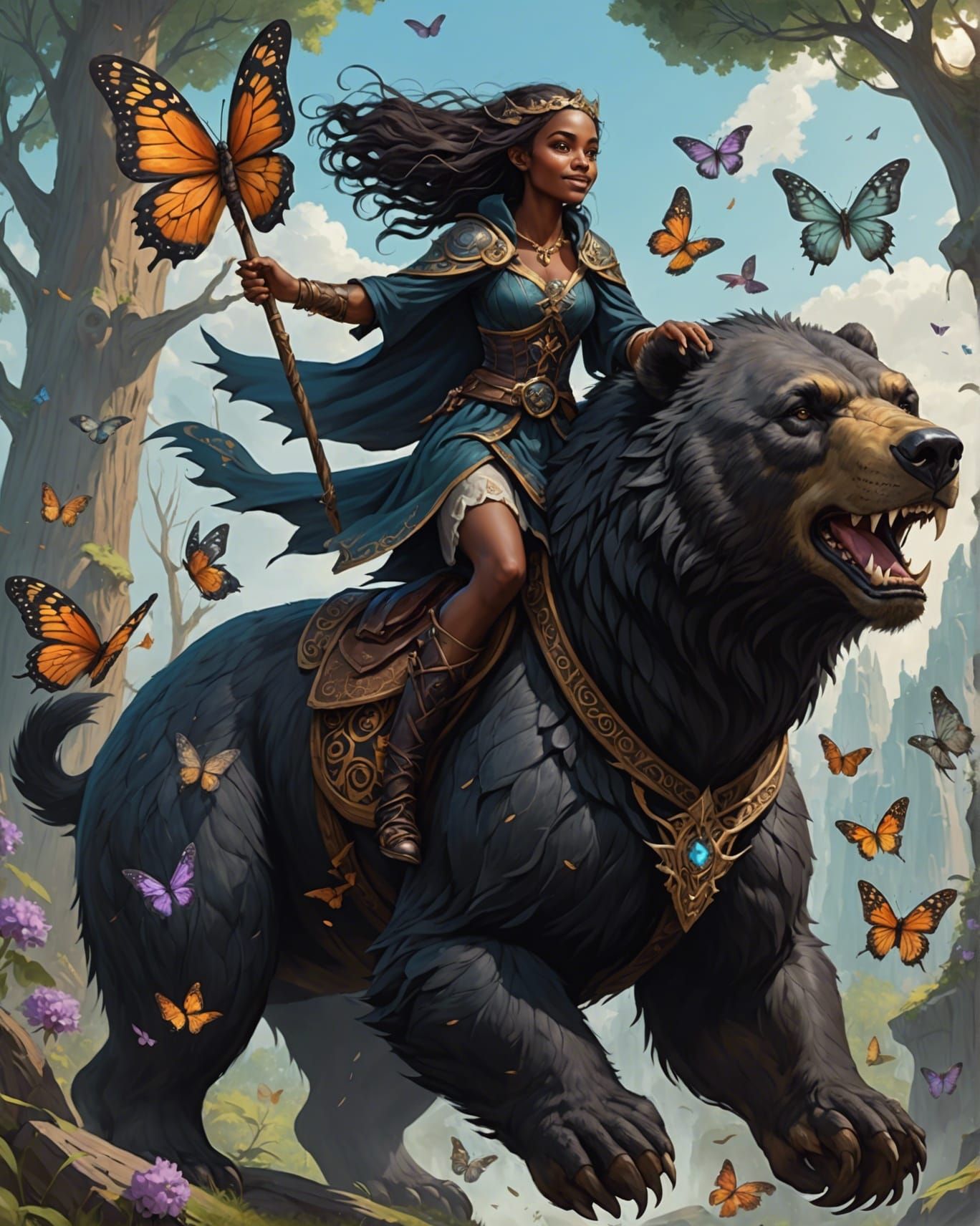 Dark Elf Girl Rides a Dire Bear
