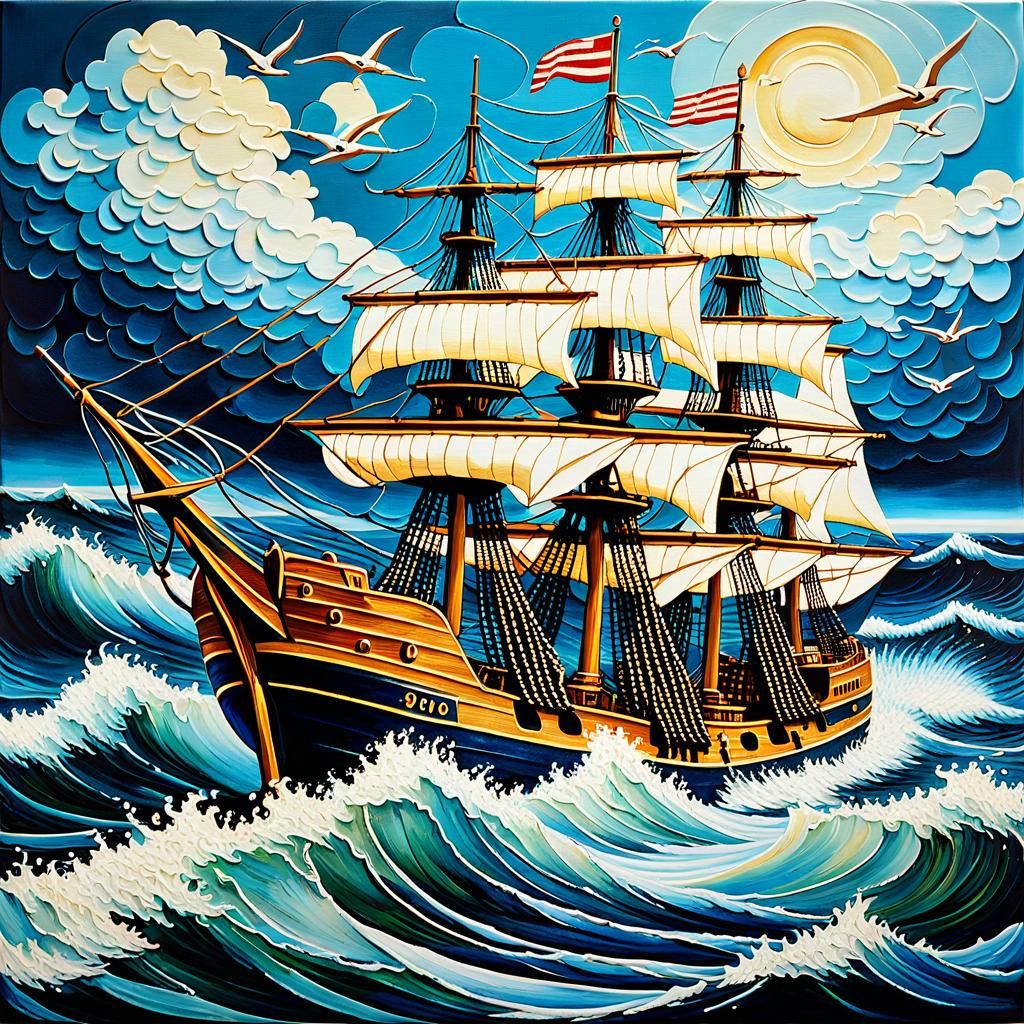 Sailor Ship on Turbulent Waters: Azulejos Style