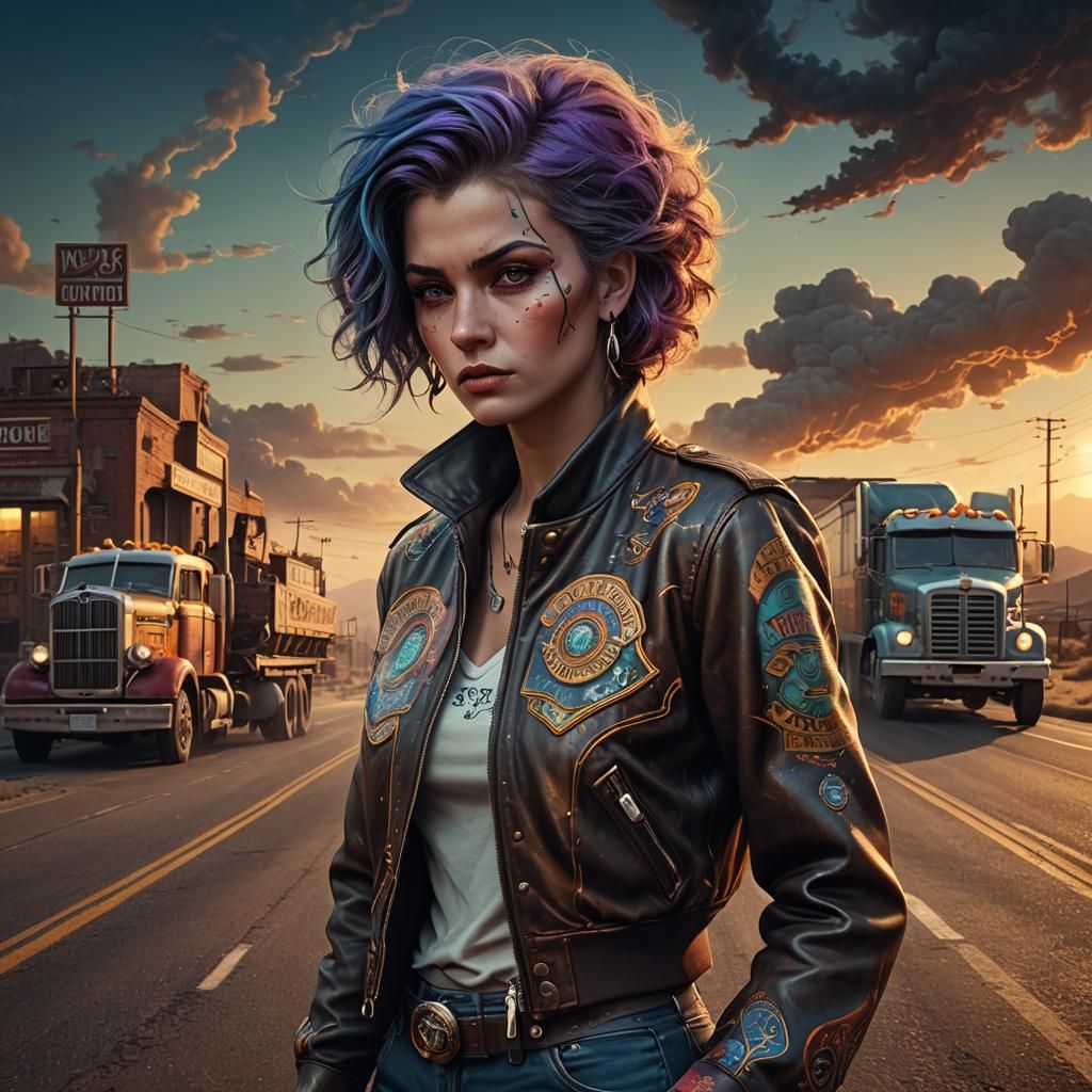 Fantasy Portrait: Old Woman Trucker on Route 66