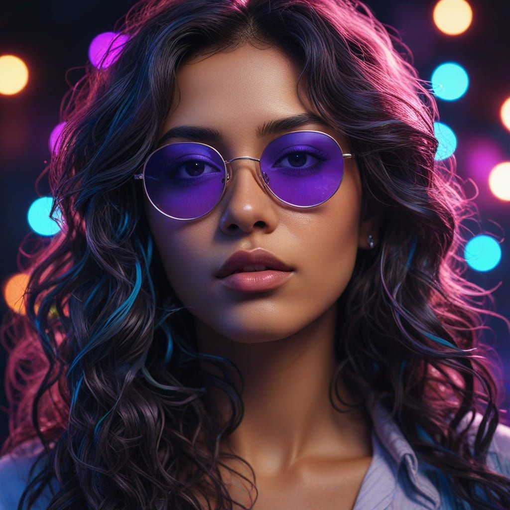 Glowing Indian Woman in Neon Noir Futurism