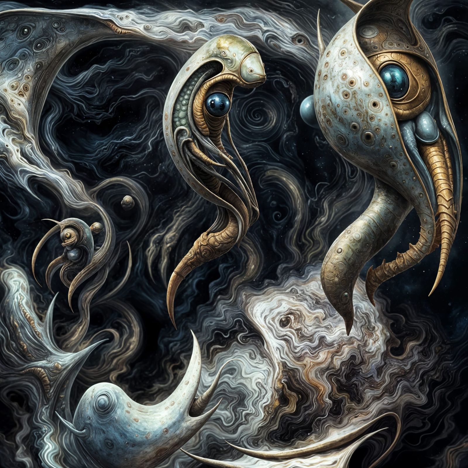 Cartoon Aliens Inspired by Dark Surrealism, 3D Render