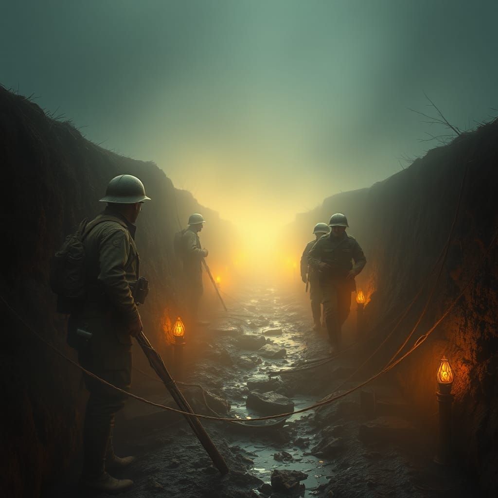 Mystical WW2 Trench Warfare in Dreamlike Style