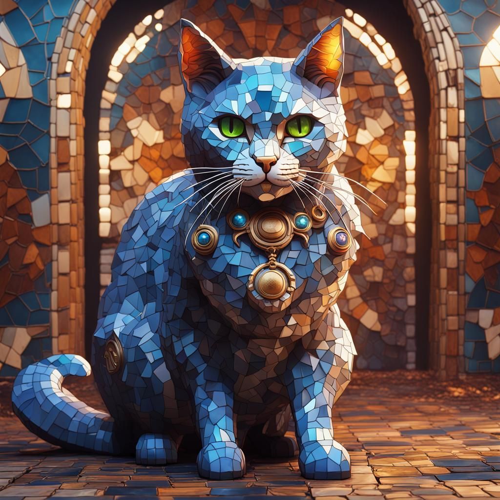 Fantastical Mosaic Cat in Detailed Matte Painting
