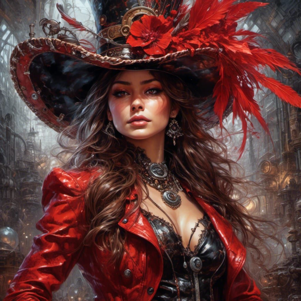 Steampunk Dancer in Red and Black Leather