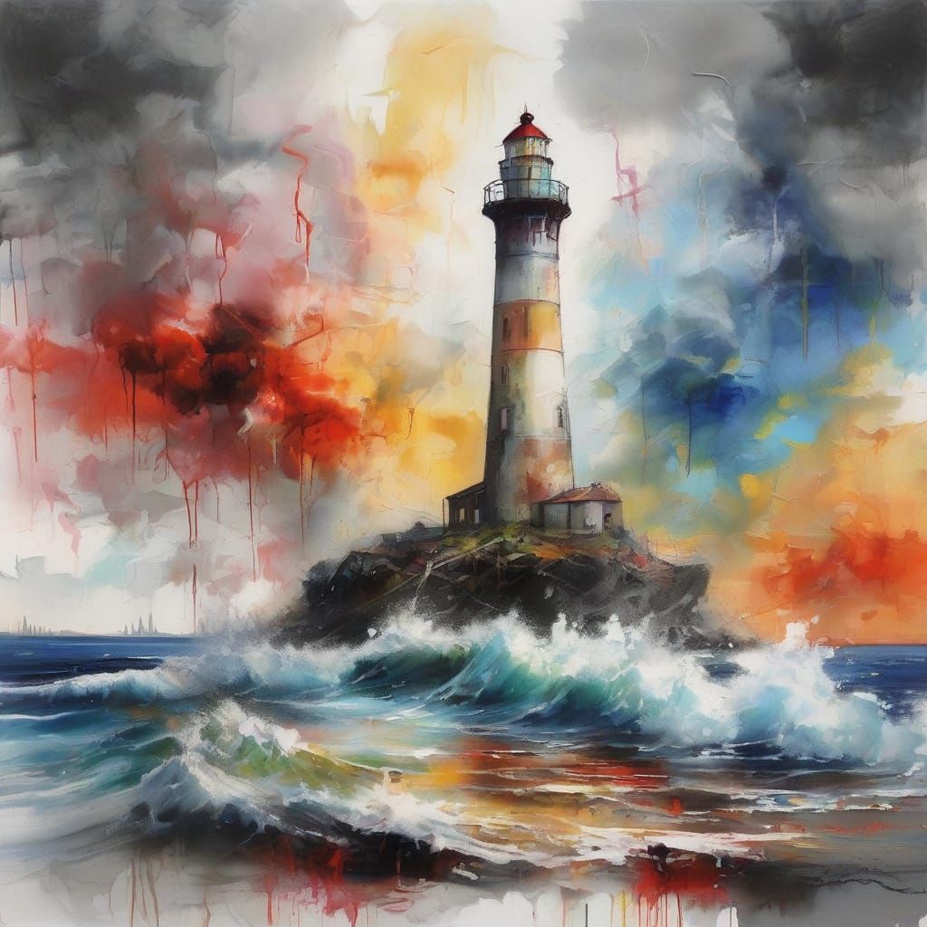 Stormy Lighthouse Beam Cutting Through Dark Clouds