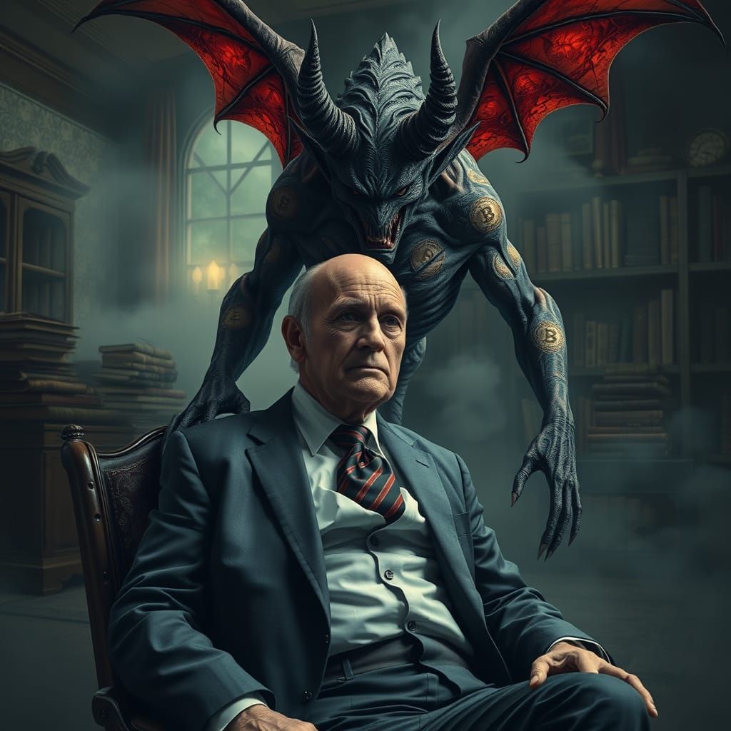 Demon Extracts Soul in Dimly Lit Photorealistic Scene