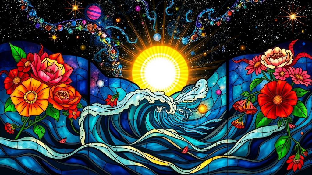 Galactic Stained Glass in Art Nouveau Style