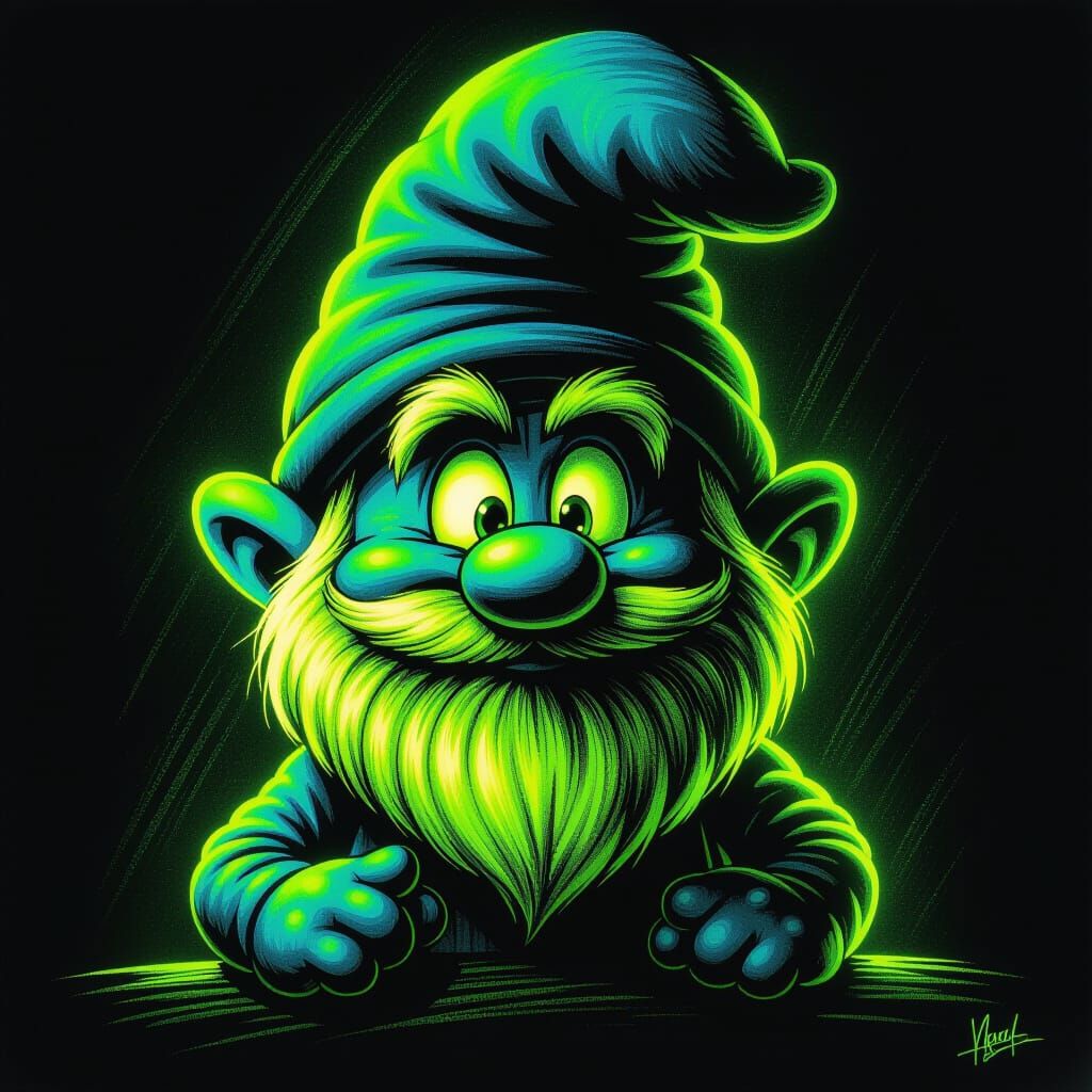 Neon Green Papa Smurf Charcoal Drawing
