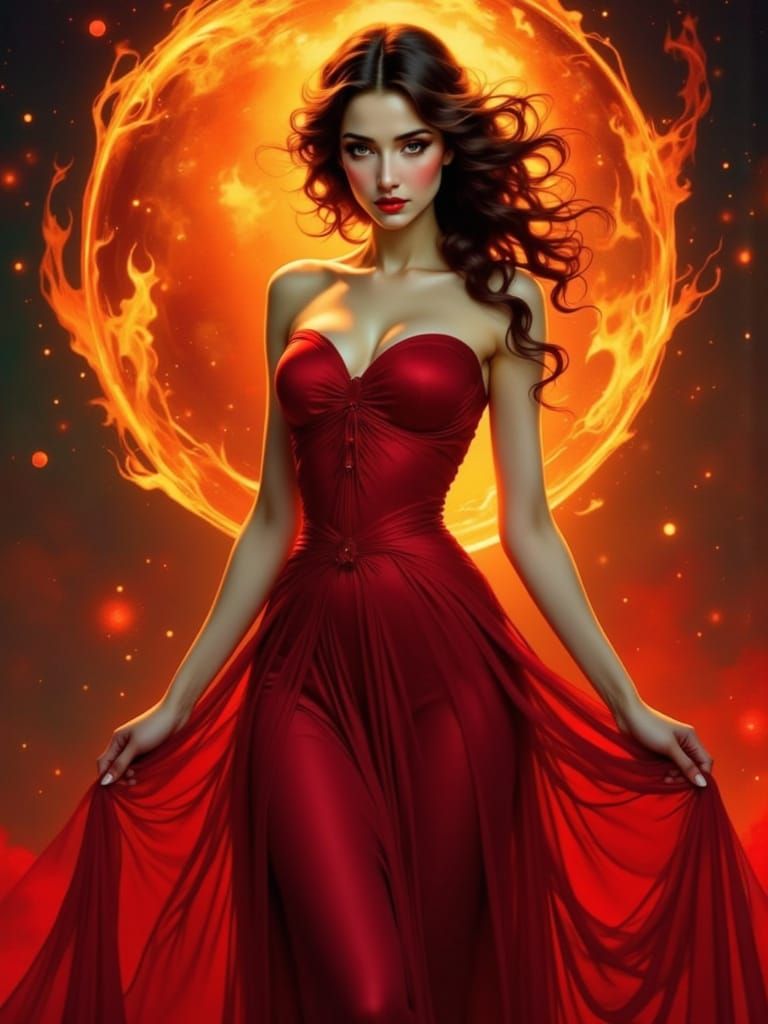 The Crimson Siren: A Wild and Untamed Beauty in Art Nouveau ...