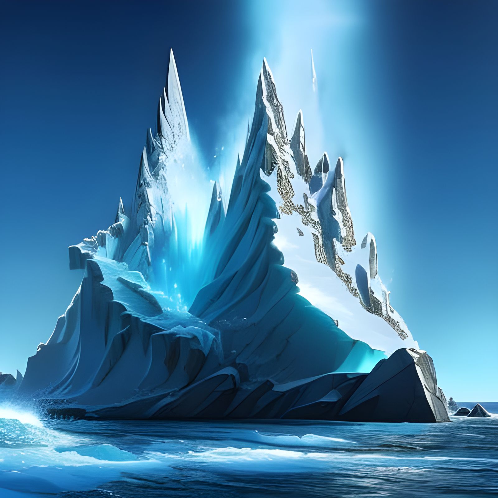 Giant Sparkling Iceberg in Detailed Ink Drawing