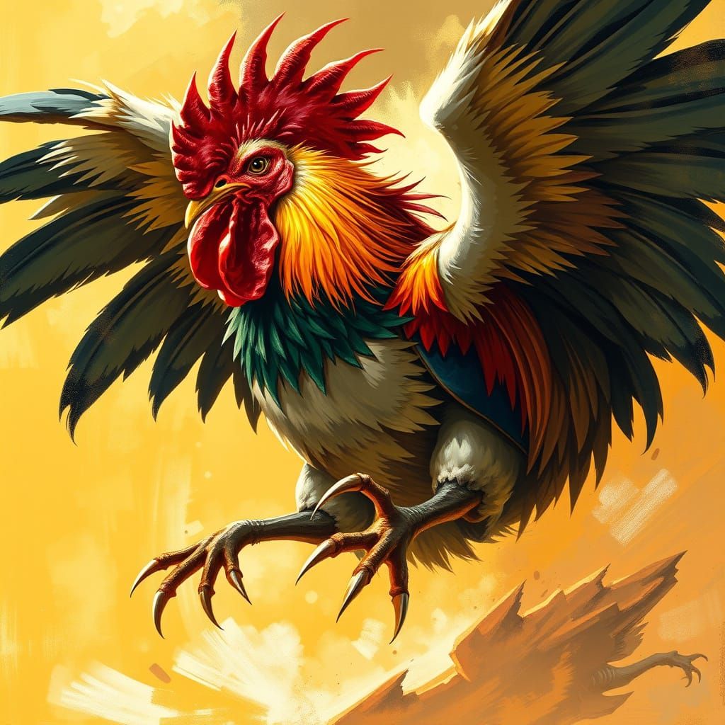 Majestic Rooster Unleashes Fury in Dramatic Pose