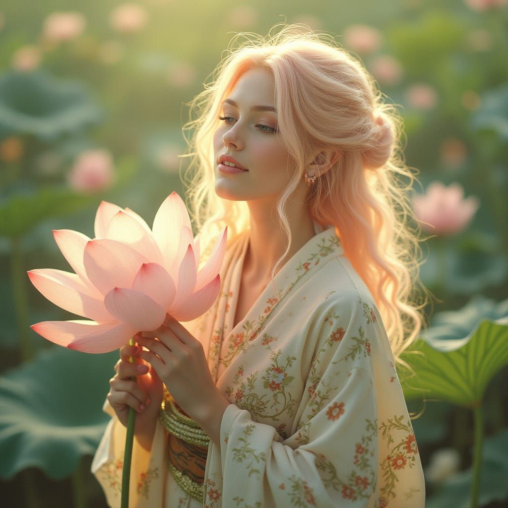 Ethereal Lotus Goddess in Soft Luminous Colors