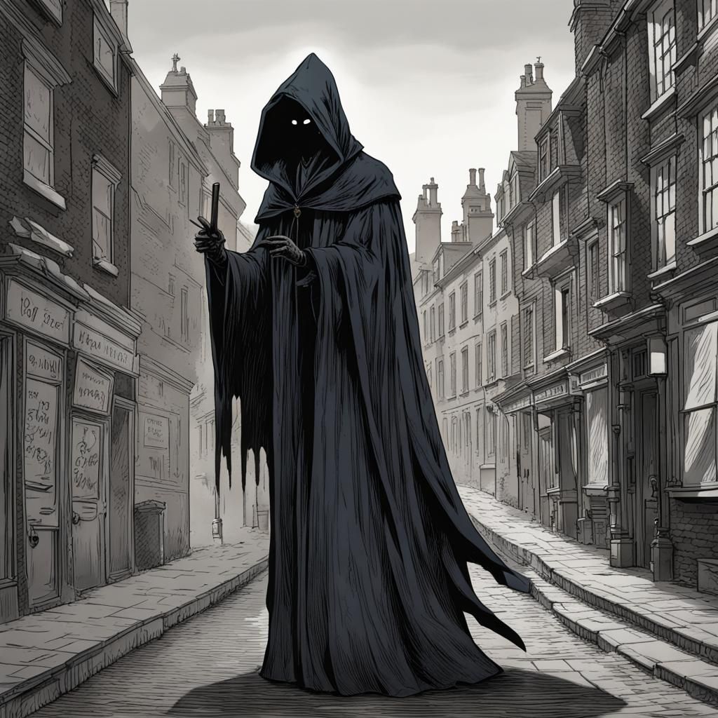 Dark Spirit in Victorian London Points to Grave