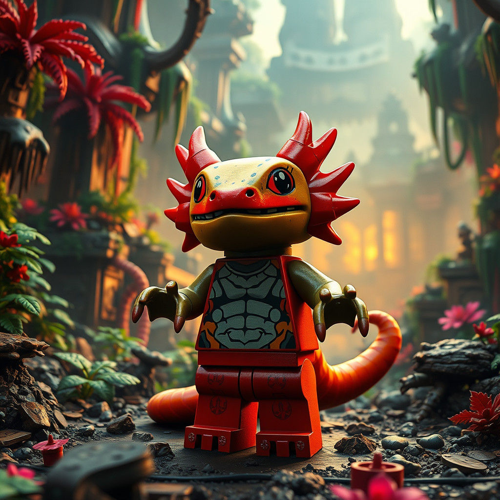 Lego Axolotl in a Fantasy Arena