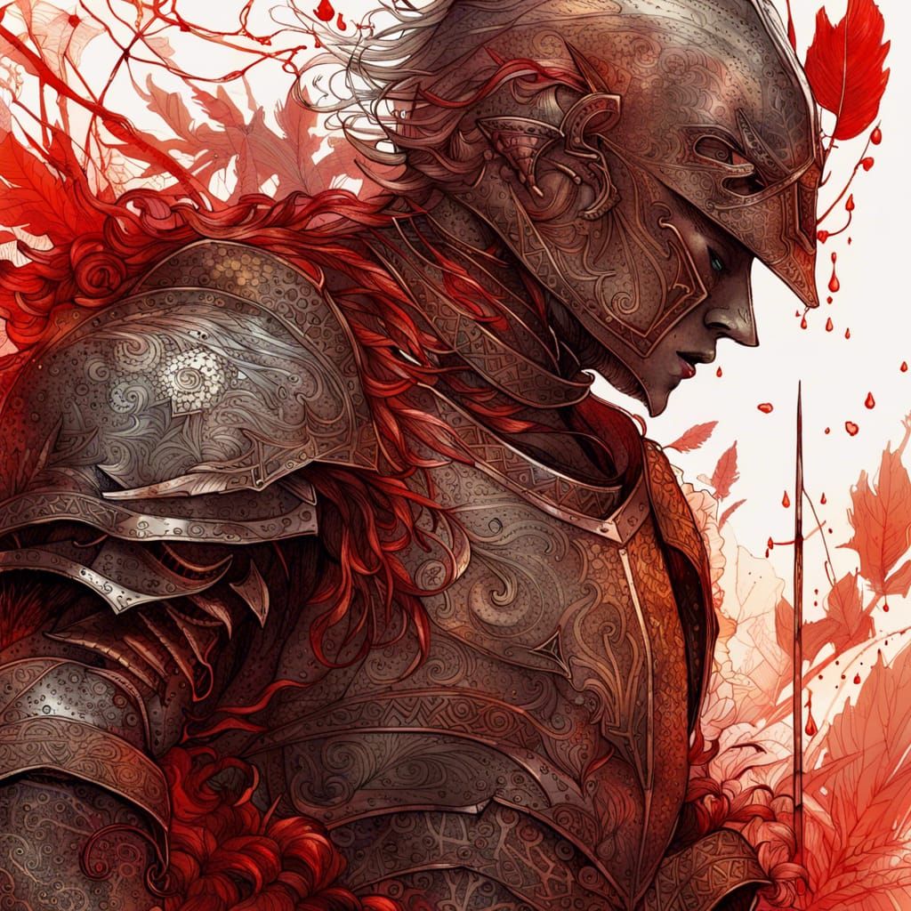 Blood Red Knight in Dark Fantasy Style