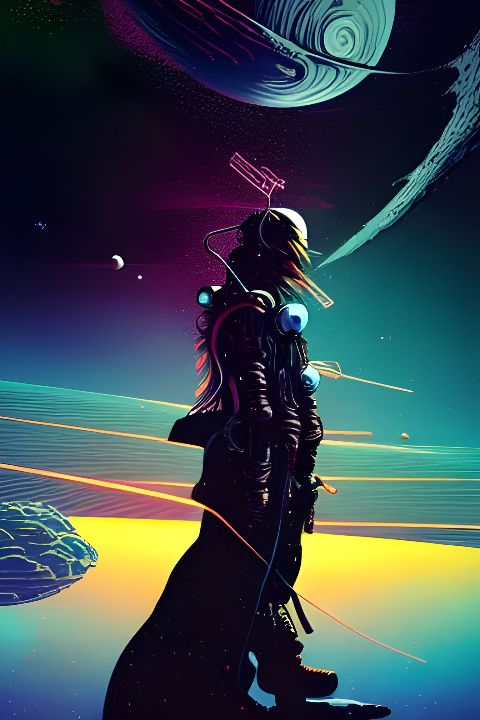 Lonely Space Pirate in Ukiyo-e Synthetism