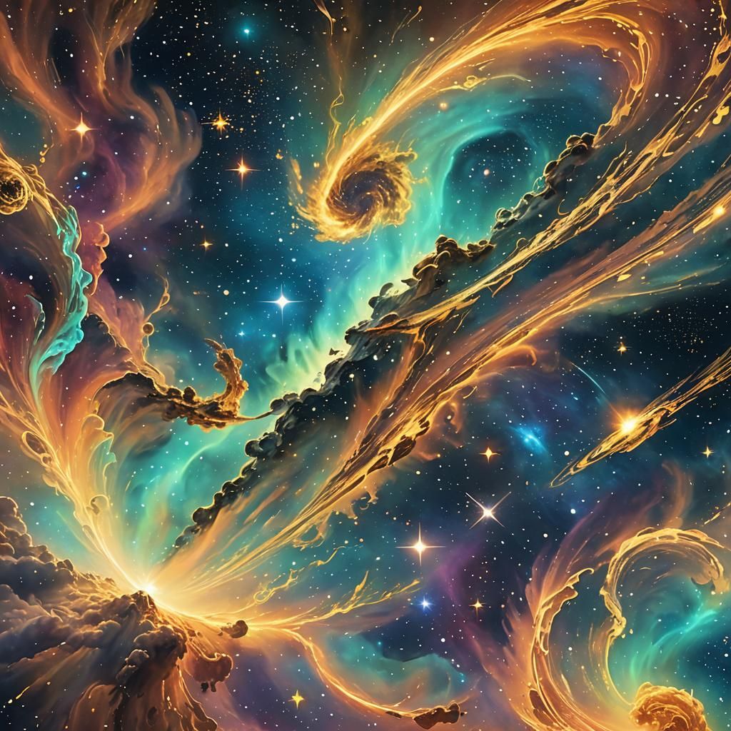 Spaceship Journey Through Starry Nebula in Anime Style