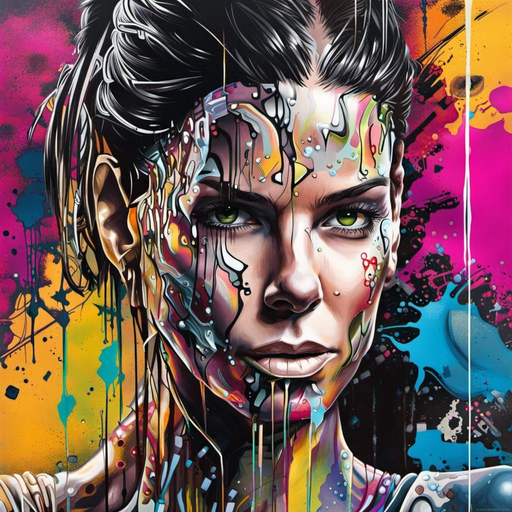 Sandra Bullock as Cyborg in Graffiti Art