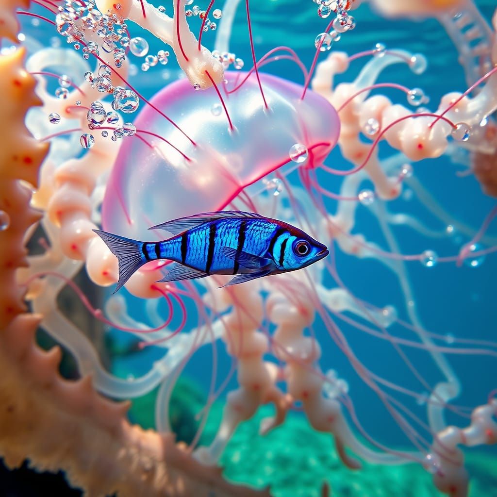 Hyper-Realistic Portuguese Man-of-War Ecosystem with Iridesc...