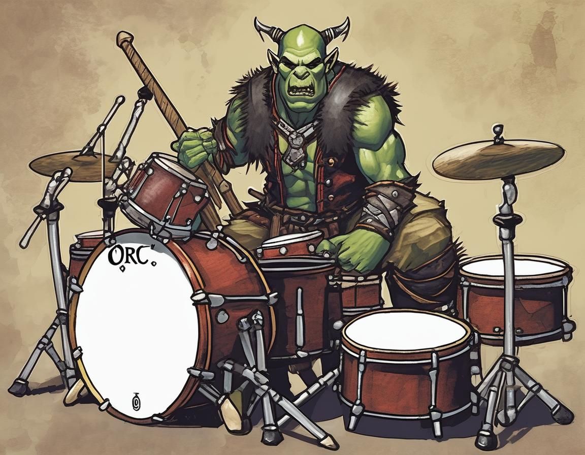 Half-Orc Drummer Jamming Out Energetically