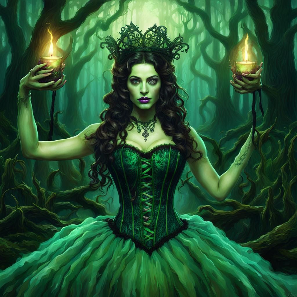 Cajun Bayou Witch Summoning Ghosts: Fantasy Art
