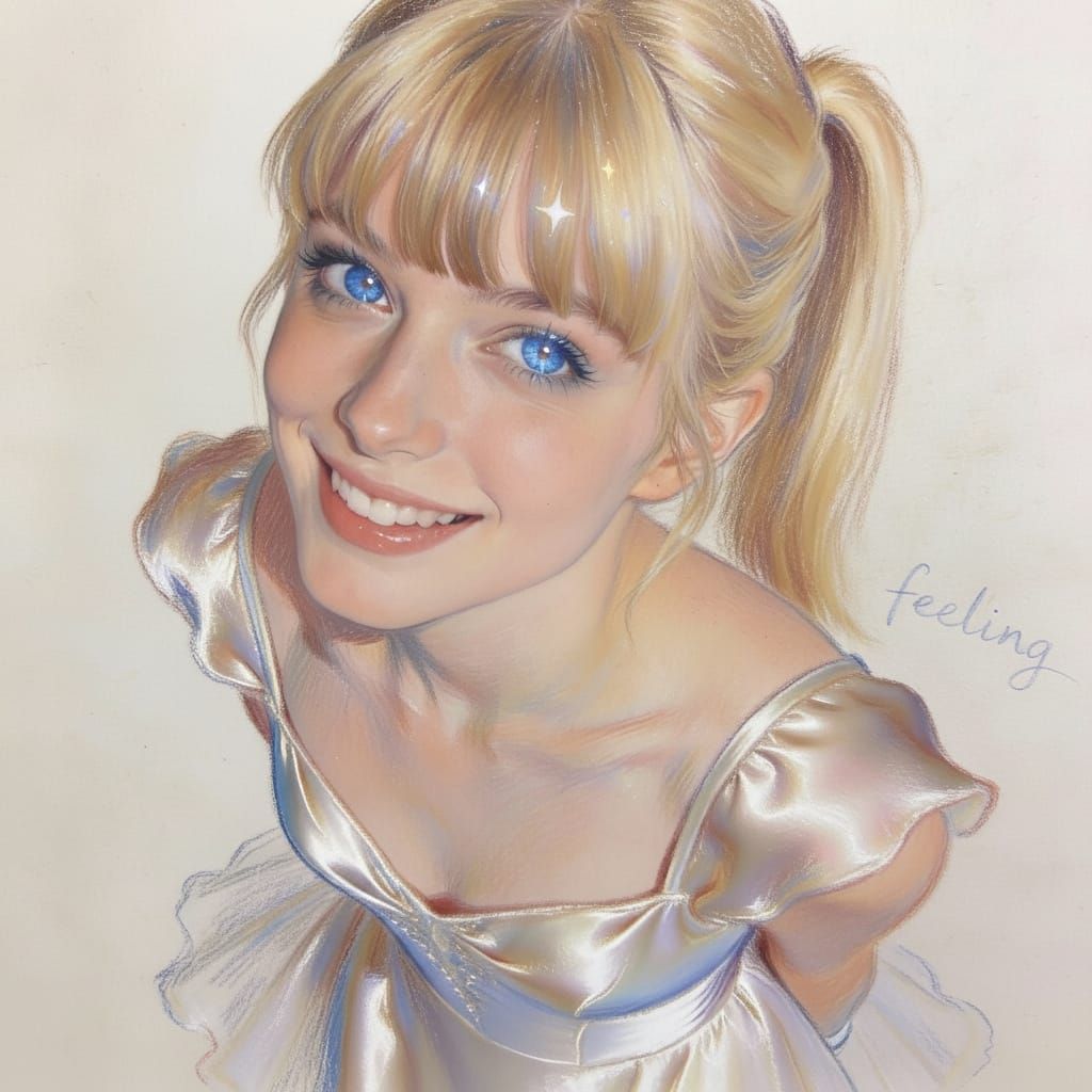 Pastel Sketch of Amused Woman with Sparking Eyes