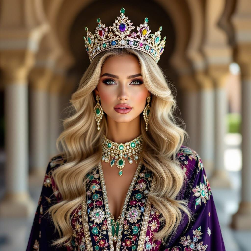 Majestic Blonde Model in Royal Abaya