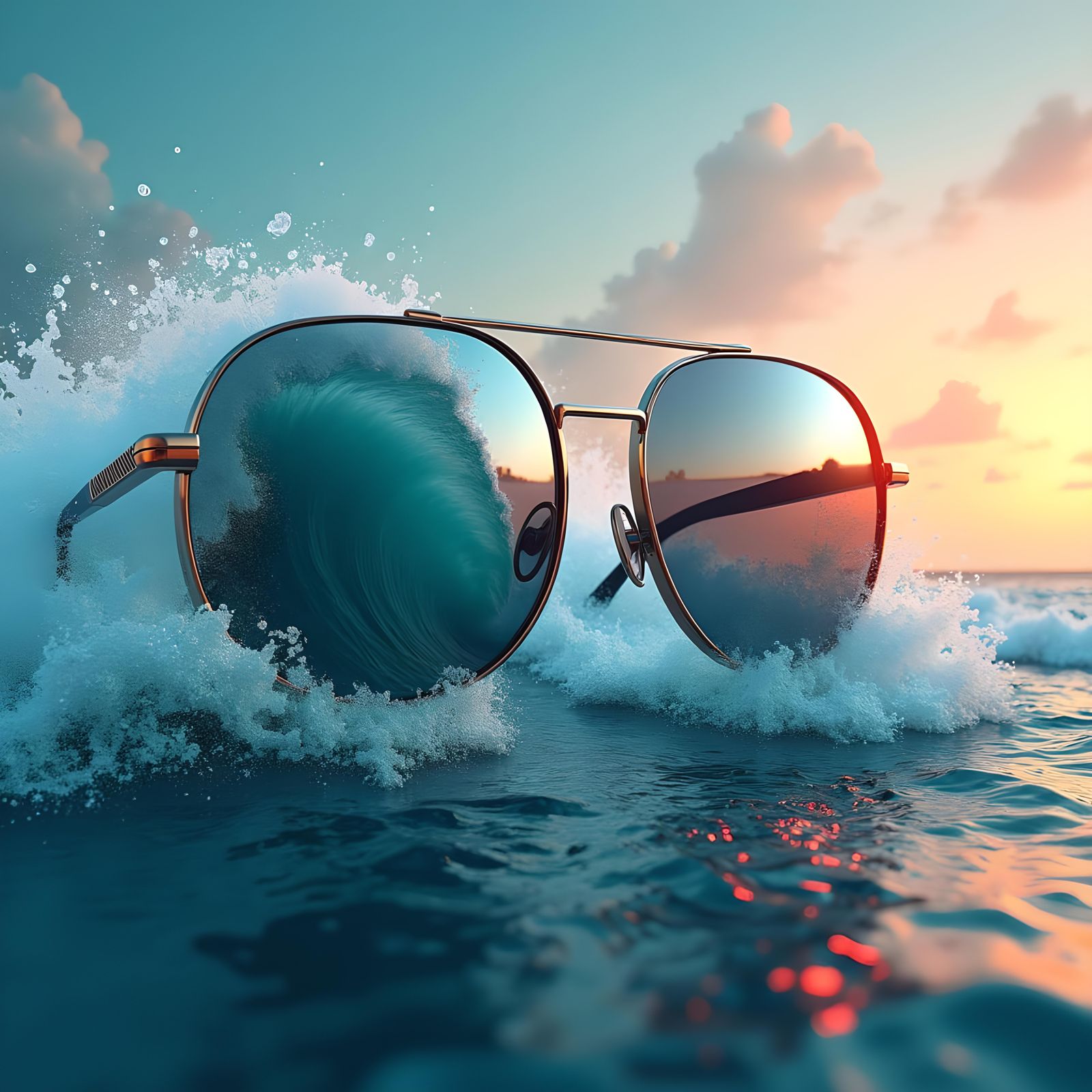 Ocean Wave Sunglasses: Hyperrealistic 3D Render