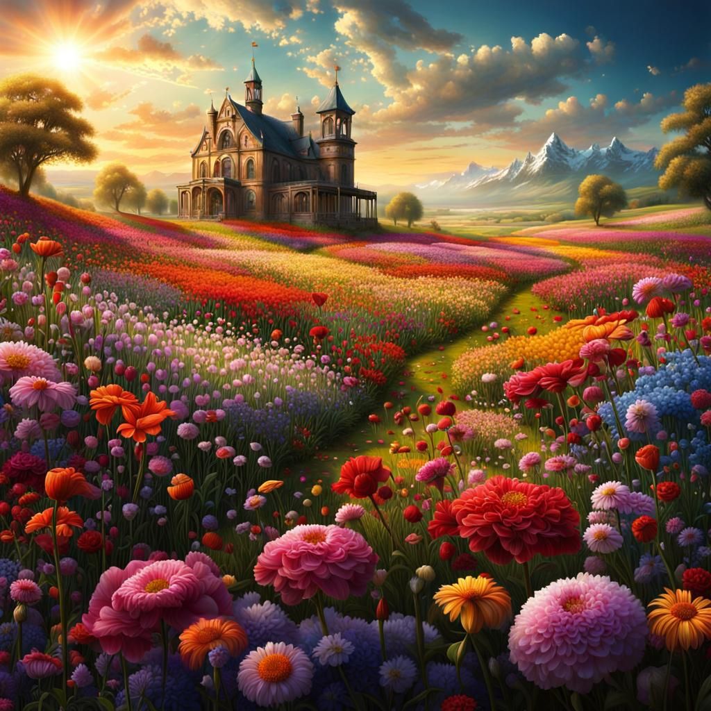 Brilliant Flower Field Digital Matte Painting