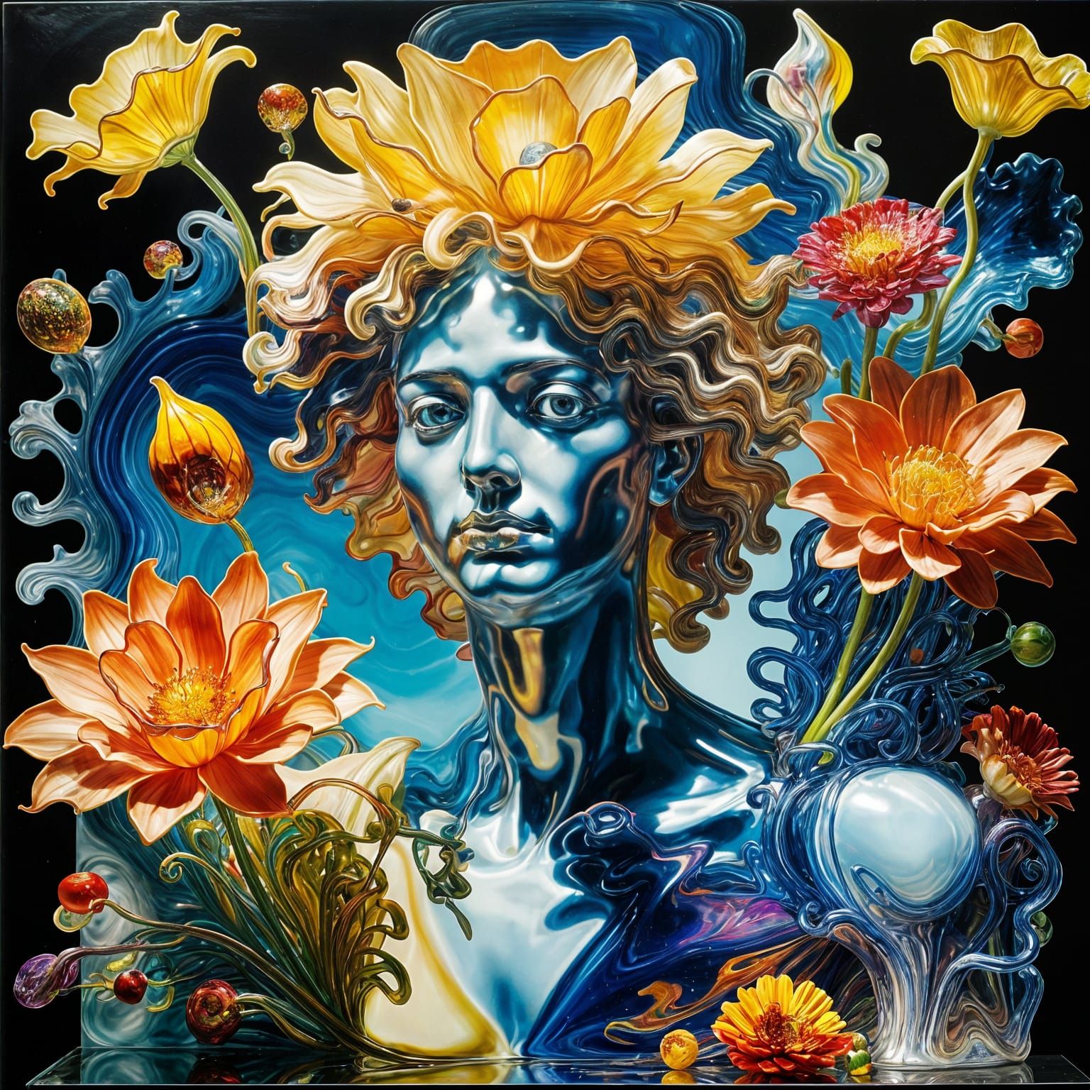 Surreal Glass Flower Sculptures in Dali Style