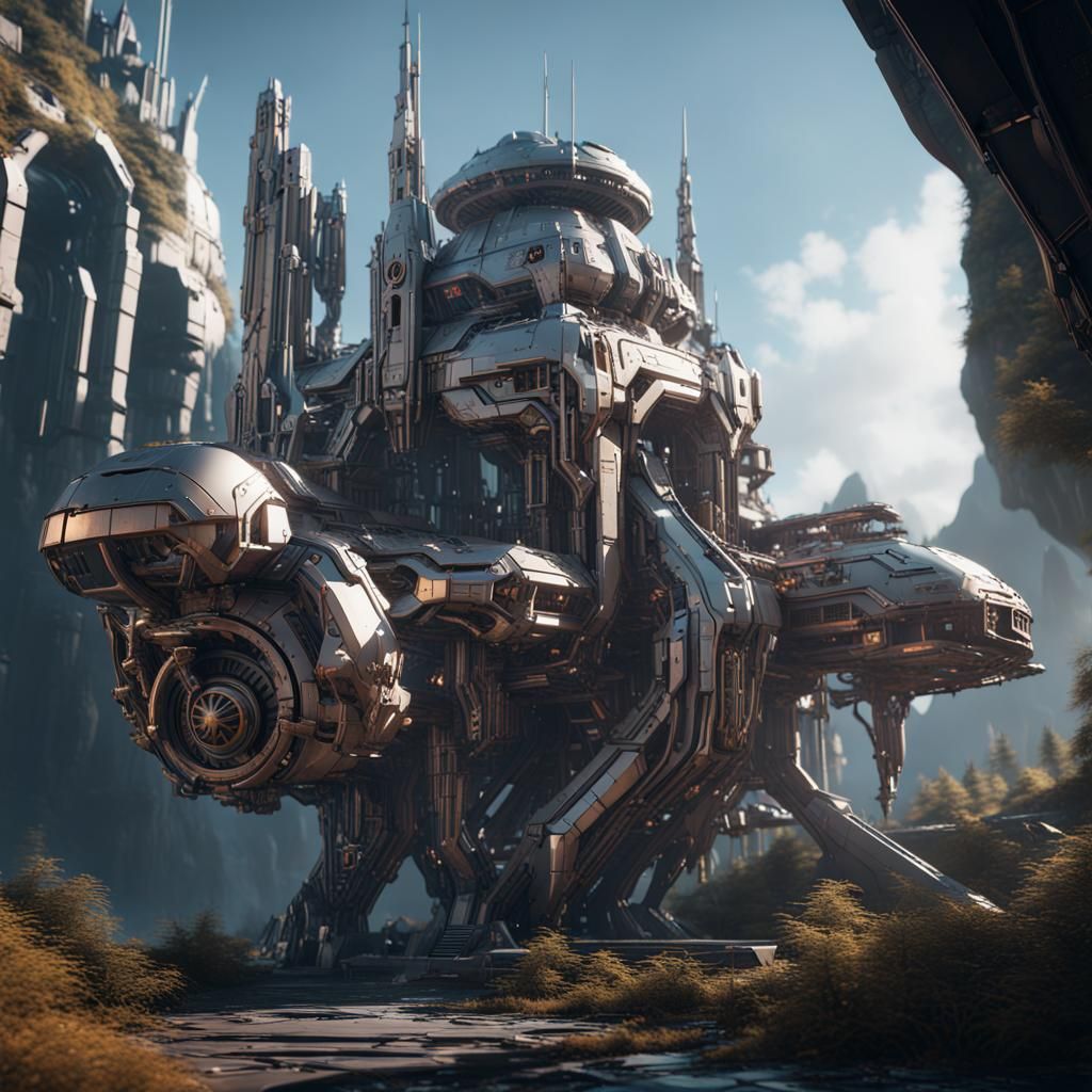 Cyberpunk Rivendell: Futuristic Cityscape in 8K