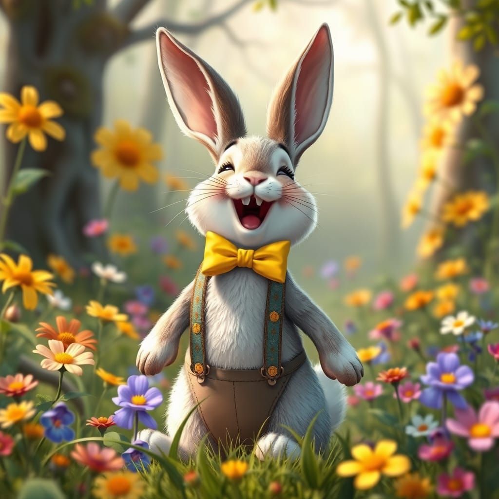 Joyful Bunny in Whimsical Forest Illustration